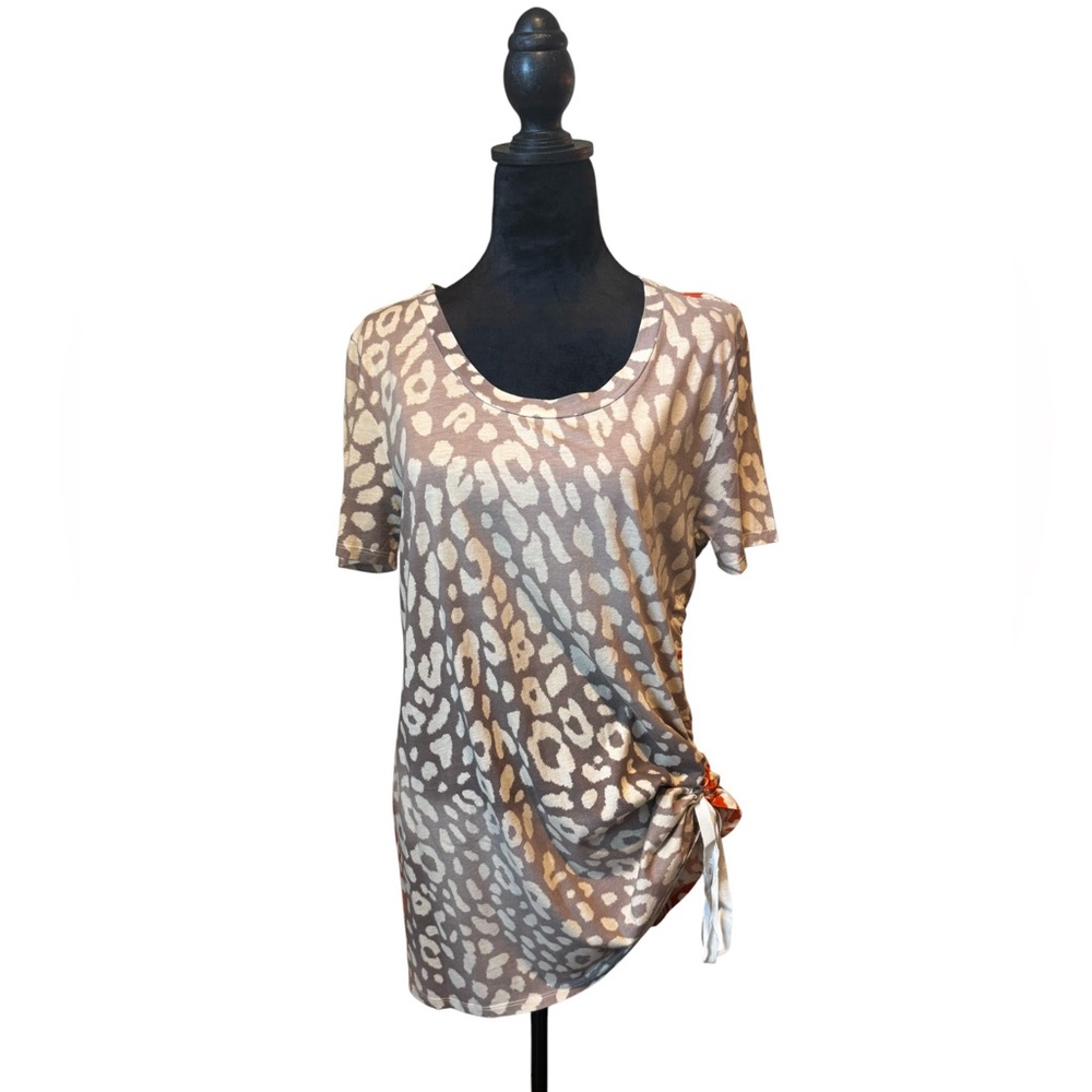 LOGO by Lori Goldstein Tan and Cream Animal Print Top